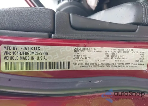 2021 Jeep Grand Cherokee Limited 4X4 z USA, uszkodzony, nr VIN 1C4RJFBG0MC627996